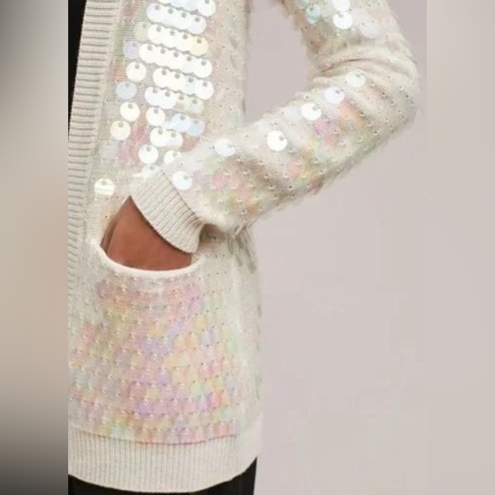 ✨ $398 Knitted & Knotted Anthropologie Paillette Wool Blend Cardigan Sweater - Picture 3 of 11